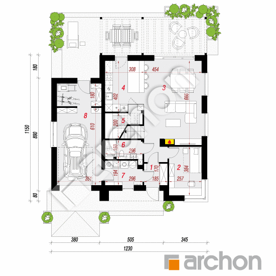 gotowy projekt Dom w malinówkach 26 (G) rzut parteru