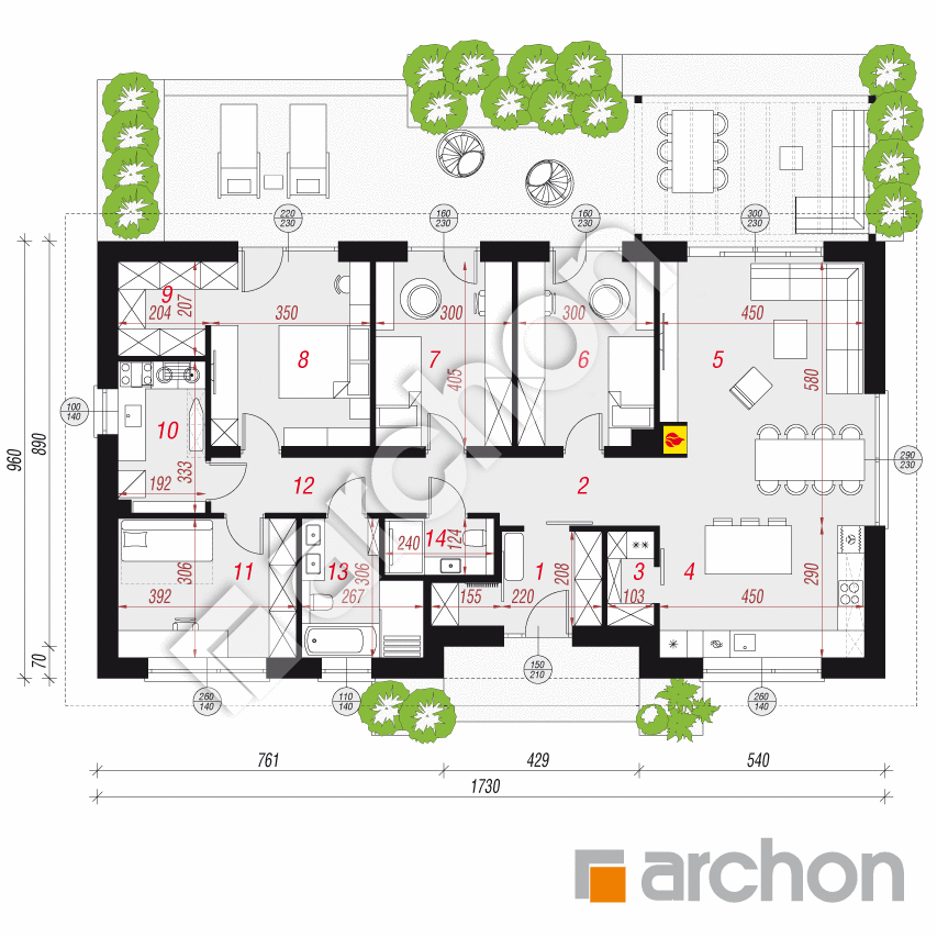 gotowy projekt Dom w kalandryniach (E) rzut parteru