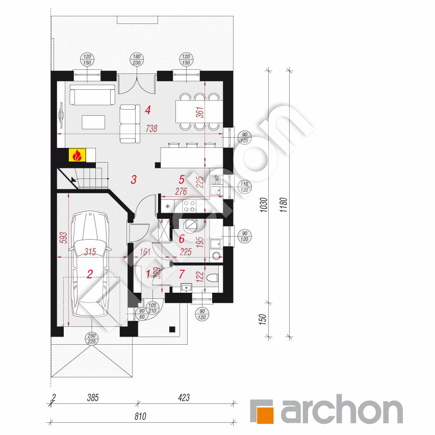 gotowy projekt Dom w klematisach 17 (B) rzut parteru