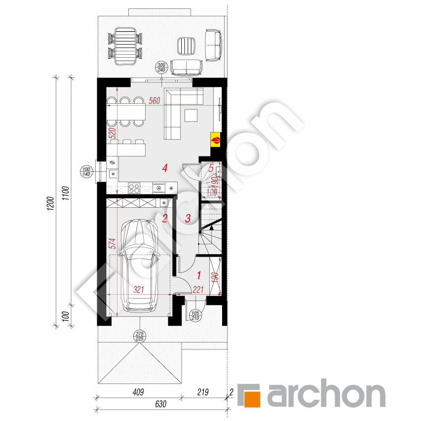 gotowy projekt Dom w riveach 28 (GB) rzut parteru