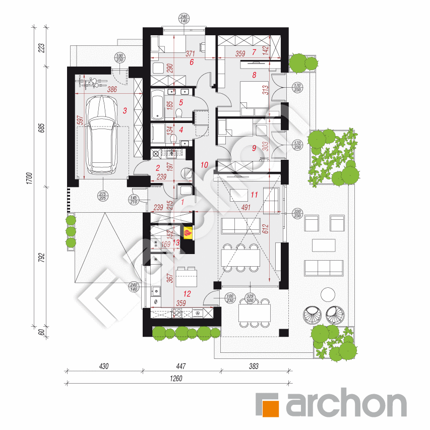 gotowy projekt Dom w kosaćcach 9 (GNA) rzut parteru