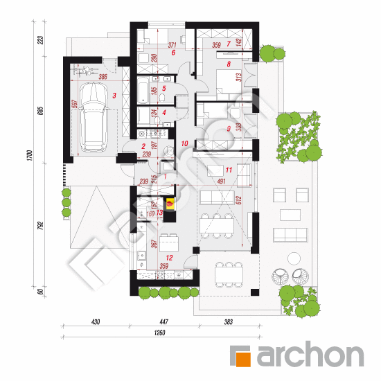 gotowy projekt Dom w kosaćcach 9 (GNA) rzut parteru