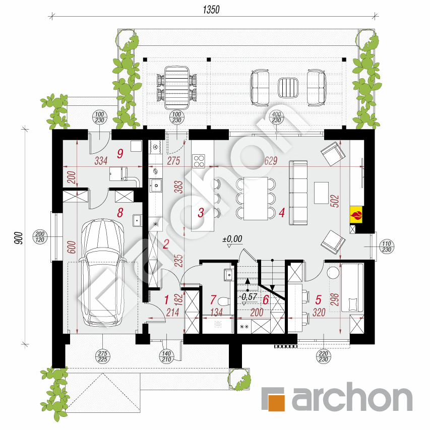 gotowy projekt Dom w ginko (GE) rzut parteru