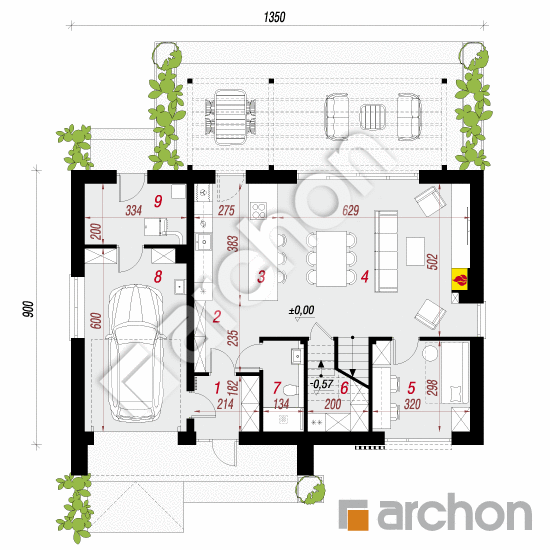 gotowy projekt Dom w ginko (GE) rzut parteru