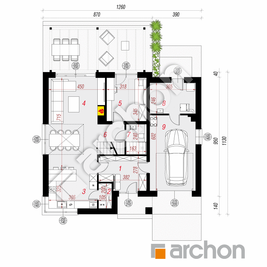 gotowy projekt Dom w amorfach 5 (GE) rzut parteru