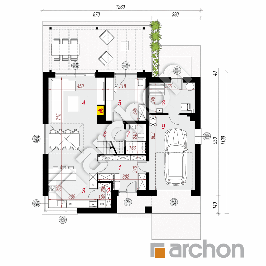gotowy projekt Dom w amorfach 5 (GE) rzut parteru