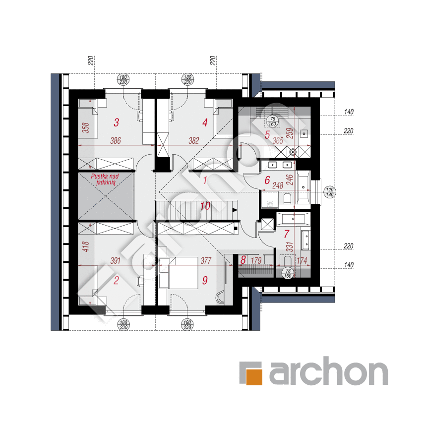 gotowy projekt Dom w amorfach 5 (GE) rzut poddasza