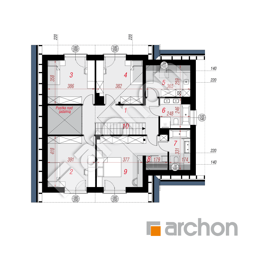 gotowy projekt Dom w amorfach 5 (GE) rzut poddasza