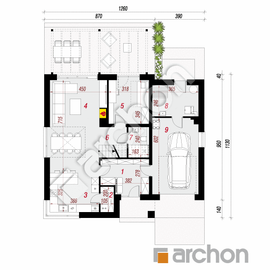 gotowy projekt Dom w amorfach 5 (GE) rzut parteru