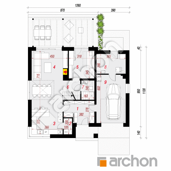 gotowy projekt Dom w amorfach 5 (GE) rzut parteru