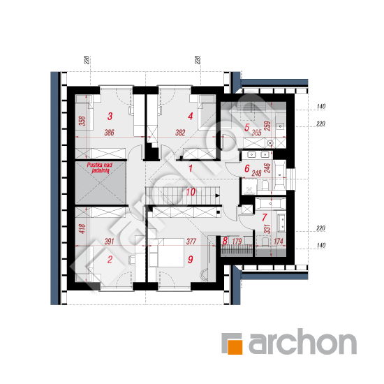 gotowy projekt Dom w amorfach 5 (GE) rzut poddasza
