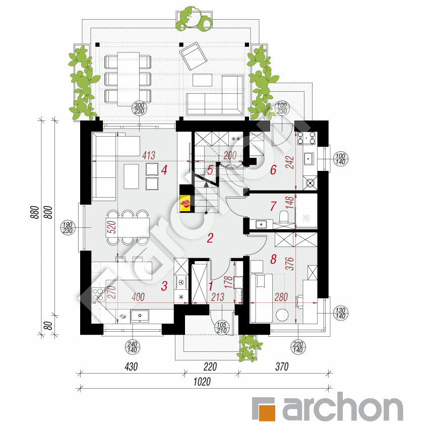 gotowy projekt Dom w knieciach (E) rzut parteru