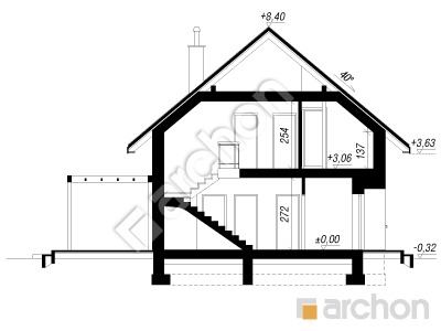 gotowy projekt Dom w knieciach (E) przekroj budynku