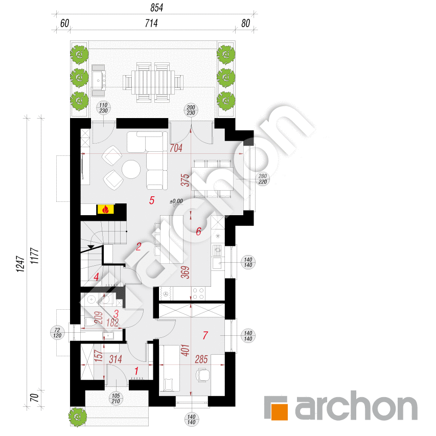 gotowy projekt Dom w ostróżkach 4 rzut parteru