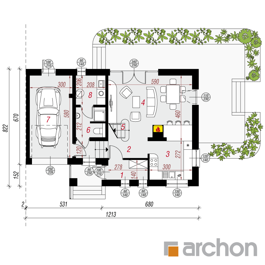 gotowy projekt Dom w mircie 4 (B) rzut parteru
