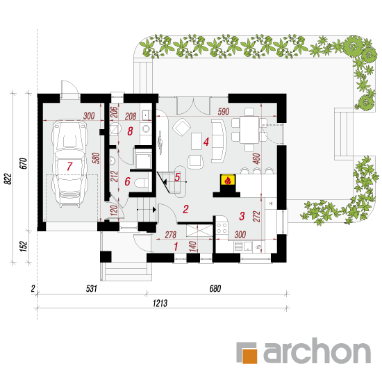gotowy projekt Dom w mircie 4 (B) rzut parteru