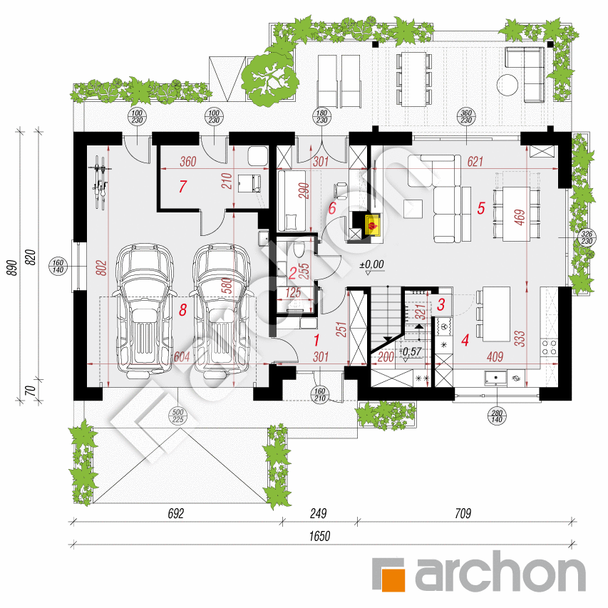 gotowy projekt Dom w malinówkach 56 (G2) rzut parteru