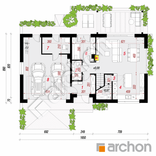 gotowy projekt Dom w malinówkach 56 (G2) rzut parteru