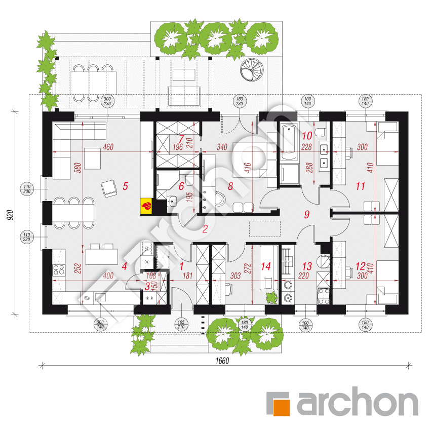 gotowy projekt Dom w kruszczykach 34 (E) rzut parteru