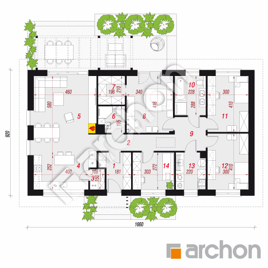 gotowy projekt Dom w kruszczykach 34 (E) rzut parteru