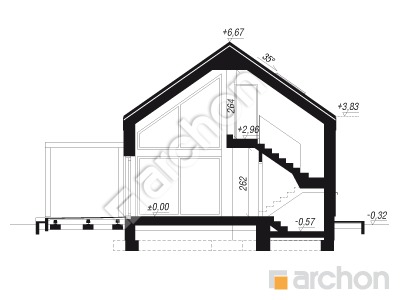 gotowy projekt Dom w kosaćcach 33 (G2AE) OZE przekroj budynku