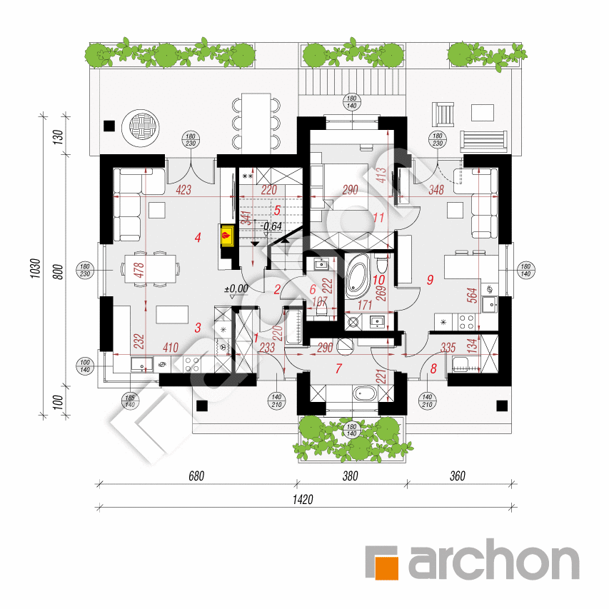 gotowy projekt Dom w makadamiach (R2) rzut parteru