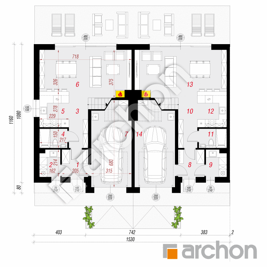 gotowy projekt Dom w narcyzach 6 (R2BA) rzut parteru