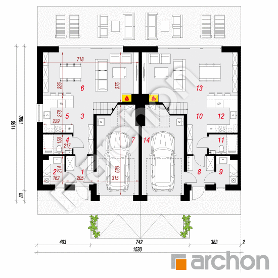 gotowy projekt Dom w narcyzach 6 (R2BA) rzut parteru