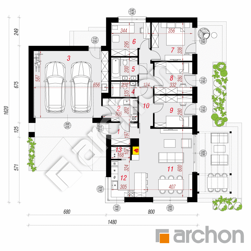 gotowy projekt Dom w kosaćcach 3 (G2N) rzut parteru