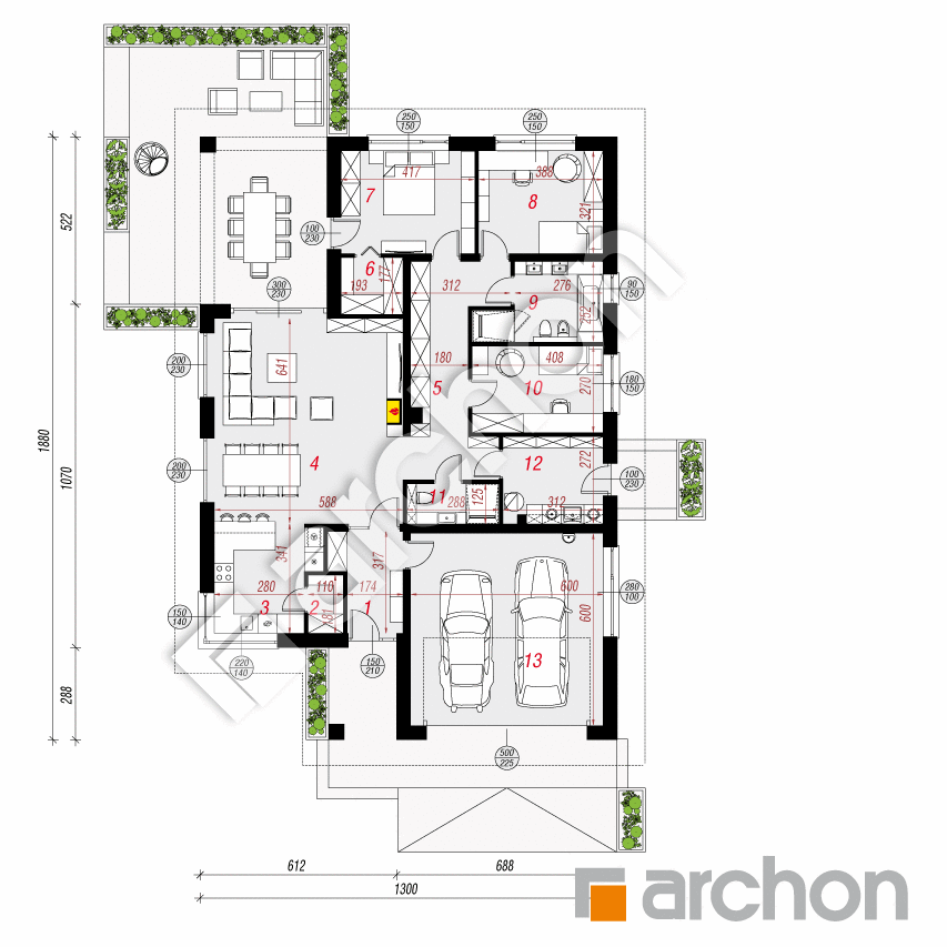 gotowy projekt Dom w renklodach 15 (G2) rzut parteru