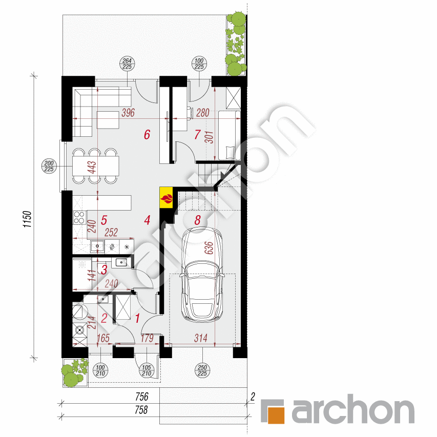 gotowy projekt Dom w kupidynkach 2 (GB) rzut parteru