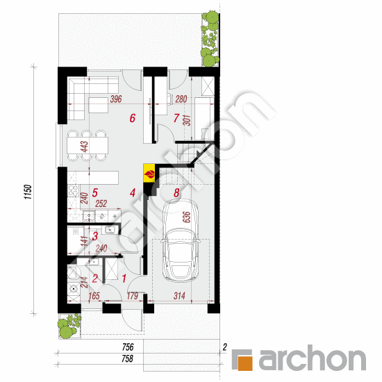 gotowy projekt Dom w kupidynkach 2 (GB) rzut parteru