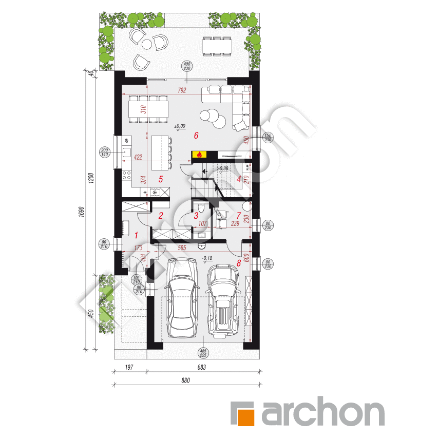 gotowy projekt Dom w sedum (G2) rzut parteru