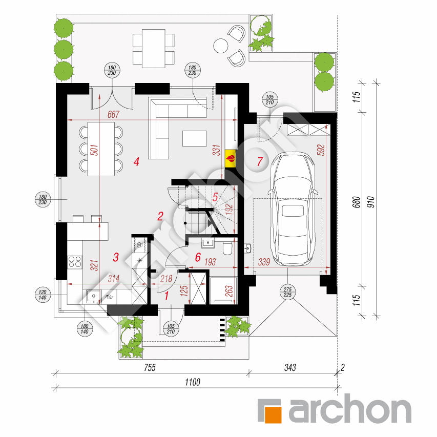 gotowy projekt Dom w arkadiach 8 (GB) rzut parteru