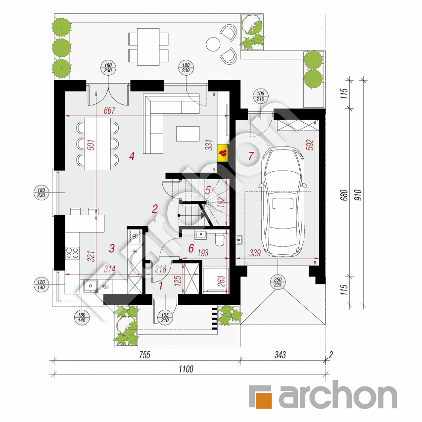 gotowy projekt Dom w arkadiach 8 (GB) rzut parteru