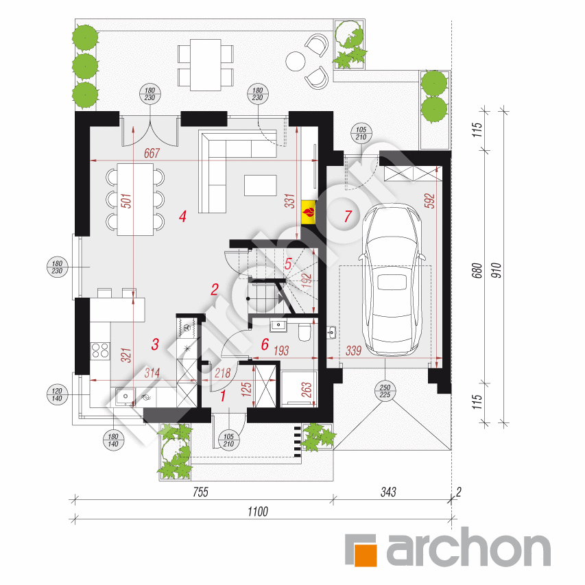 gotowy projekt Dom w arkadiach 8 (GB) rzut parteru