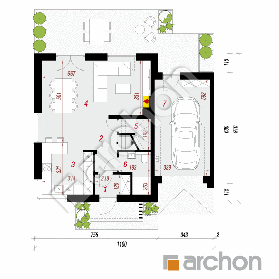 gotowy projekt Dom w arkadiach 8 (GB) rzut parteru