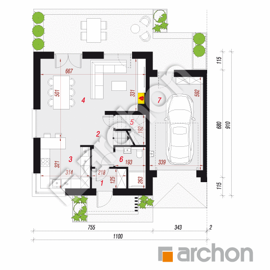 gotowy projekt Dom w arkadiach 8 (GB) rzut parteru