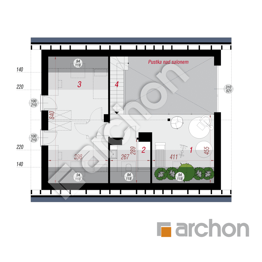 gotowy projekt Dom w kotewkach 3 (E) rzut poddasza