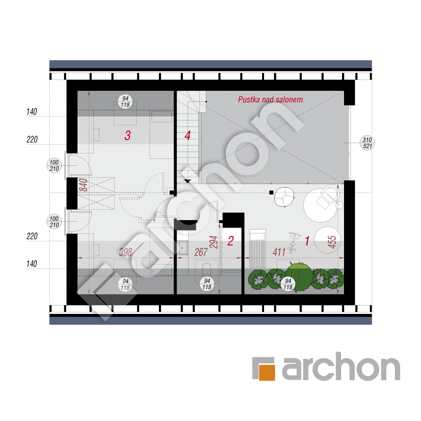 gotowy projekt Dom w kotewkach 3 (E) rzut poddasza
