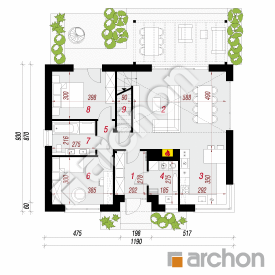 gotowy projekt Dom w kotewkach 3 (E) rzut parteru