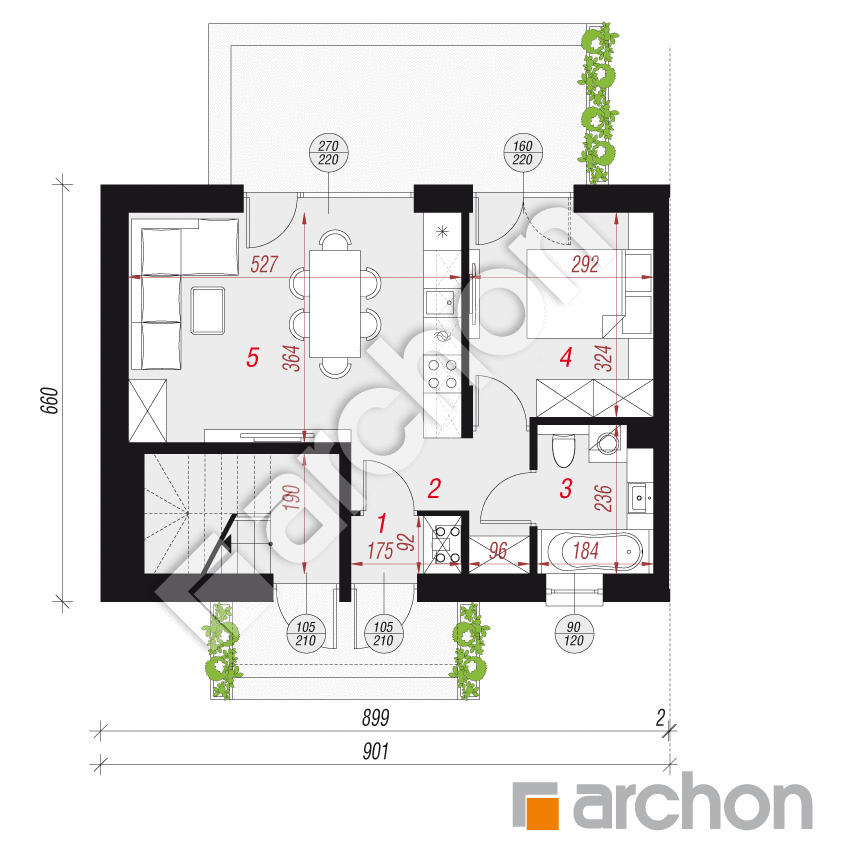 gotowy projekt Dom w pileach 2 (R2BE) rzut parteru