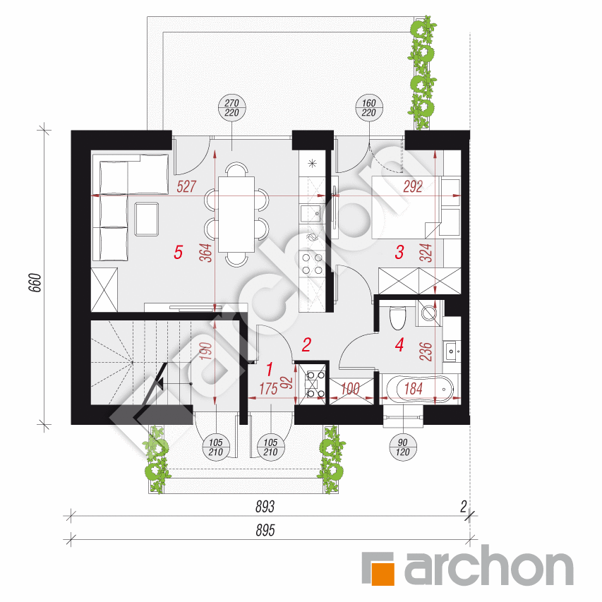 gotowy projekt Dom w pileach 2 (R2BE) rzut parteru