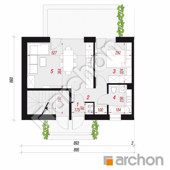 gotowy projekt Dom w pileach 2 (R2BE) rzut parteru