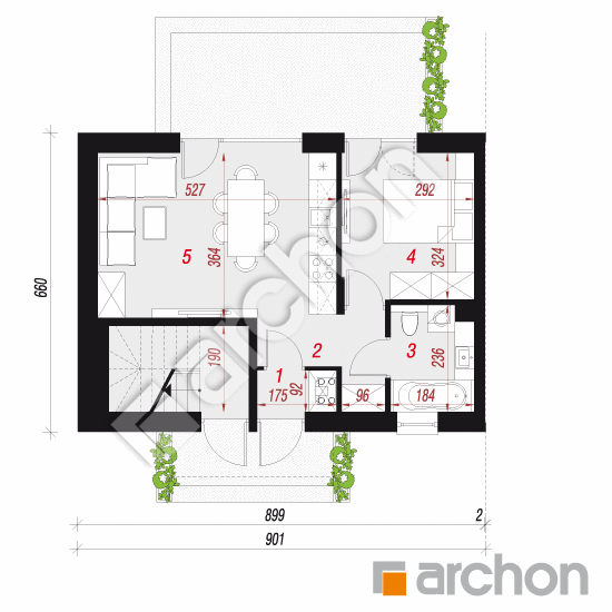 gotowy projekt Dom w pileach 2 (R2BE) rzut parteru