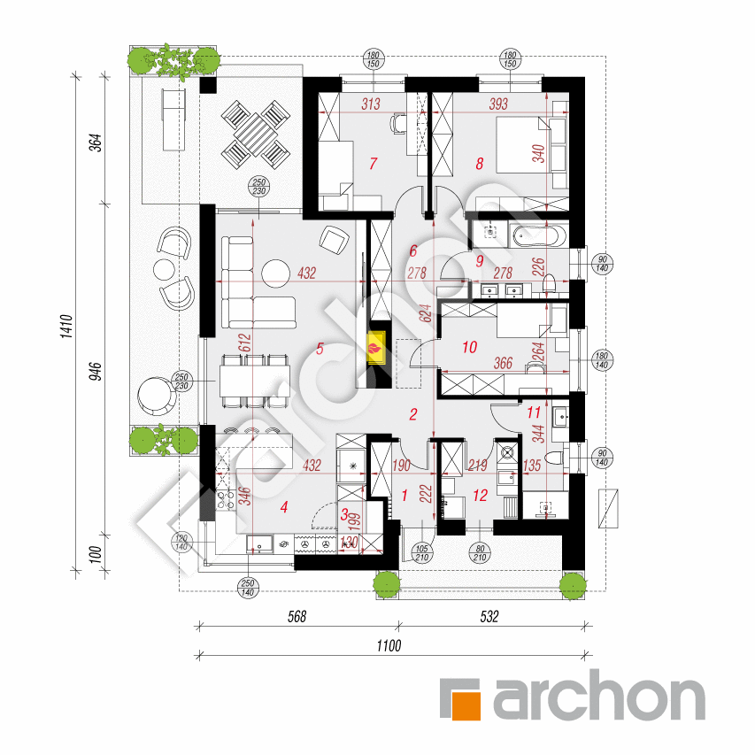 gotowy projekt Dom w renklodach 24 (E) OZE rzut parteru