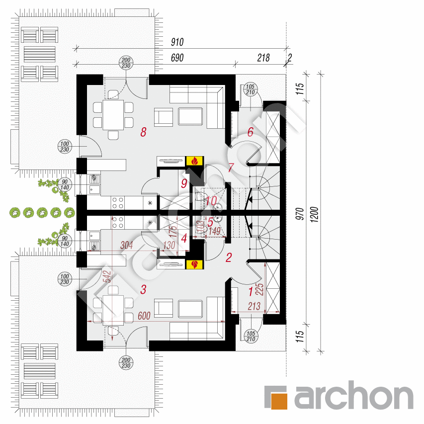 gotowy projekt Dom w czworolistach (R2B) rzut parteru