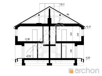gotowy projekt Dom w czworolistach (R2B) przekroj budynku