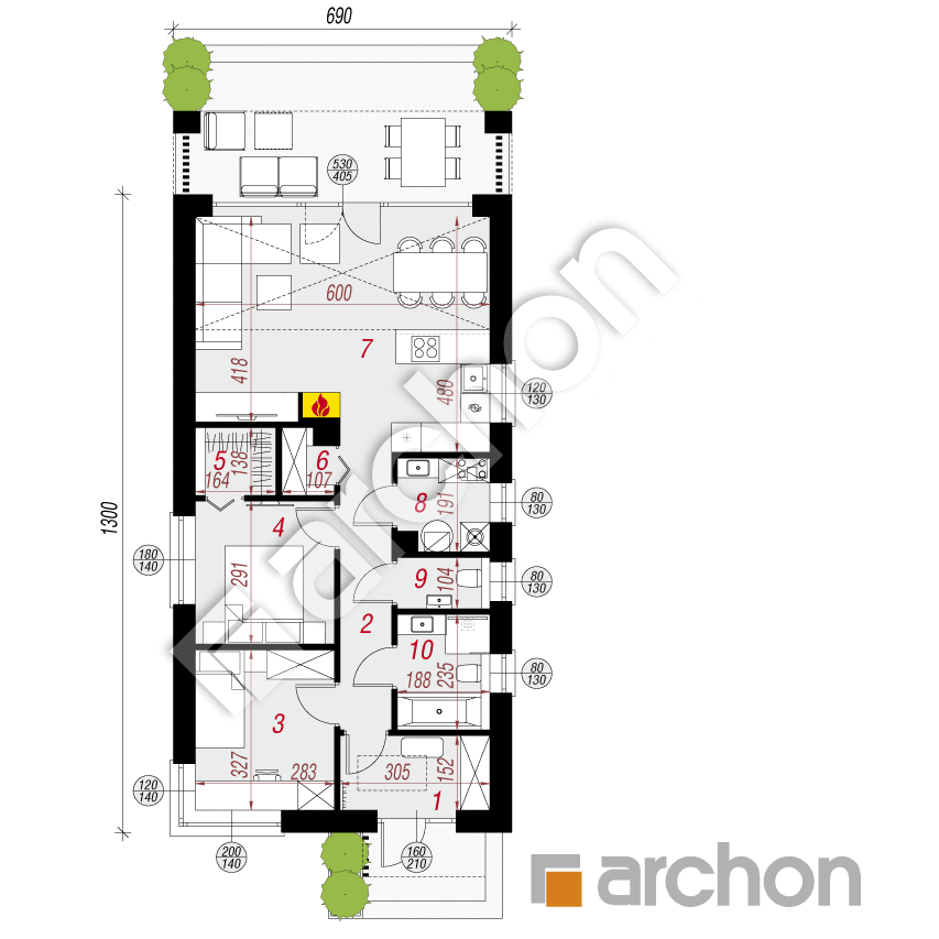 gotowy projekt Dom w supertuniach 2 (E) rzut parteru