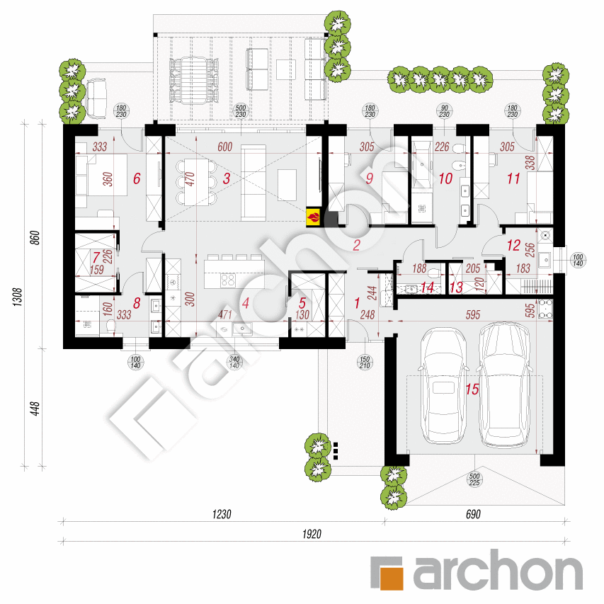 gotowy projekt Dom pod krzewuszką 2 (G2E) rzut parteru